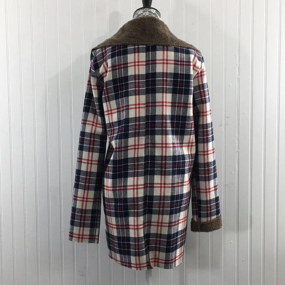 Hem & Thread‎ Blue Plaid Flannel Jacket Womens Medium Drape Front - Picture 3 of 10